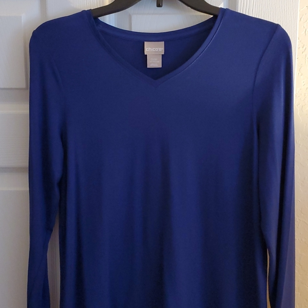 Chico's Navy Long Sleeve Top with Sheer Bottom